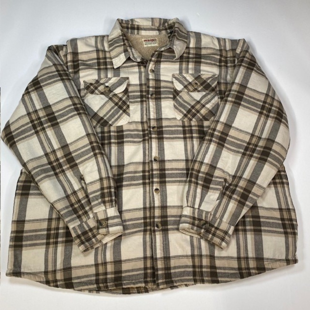 Wrangler Authentics 3XL Brown Plaid Sherpa Lined Flannel Shirt Jacket